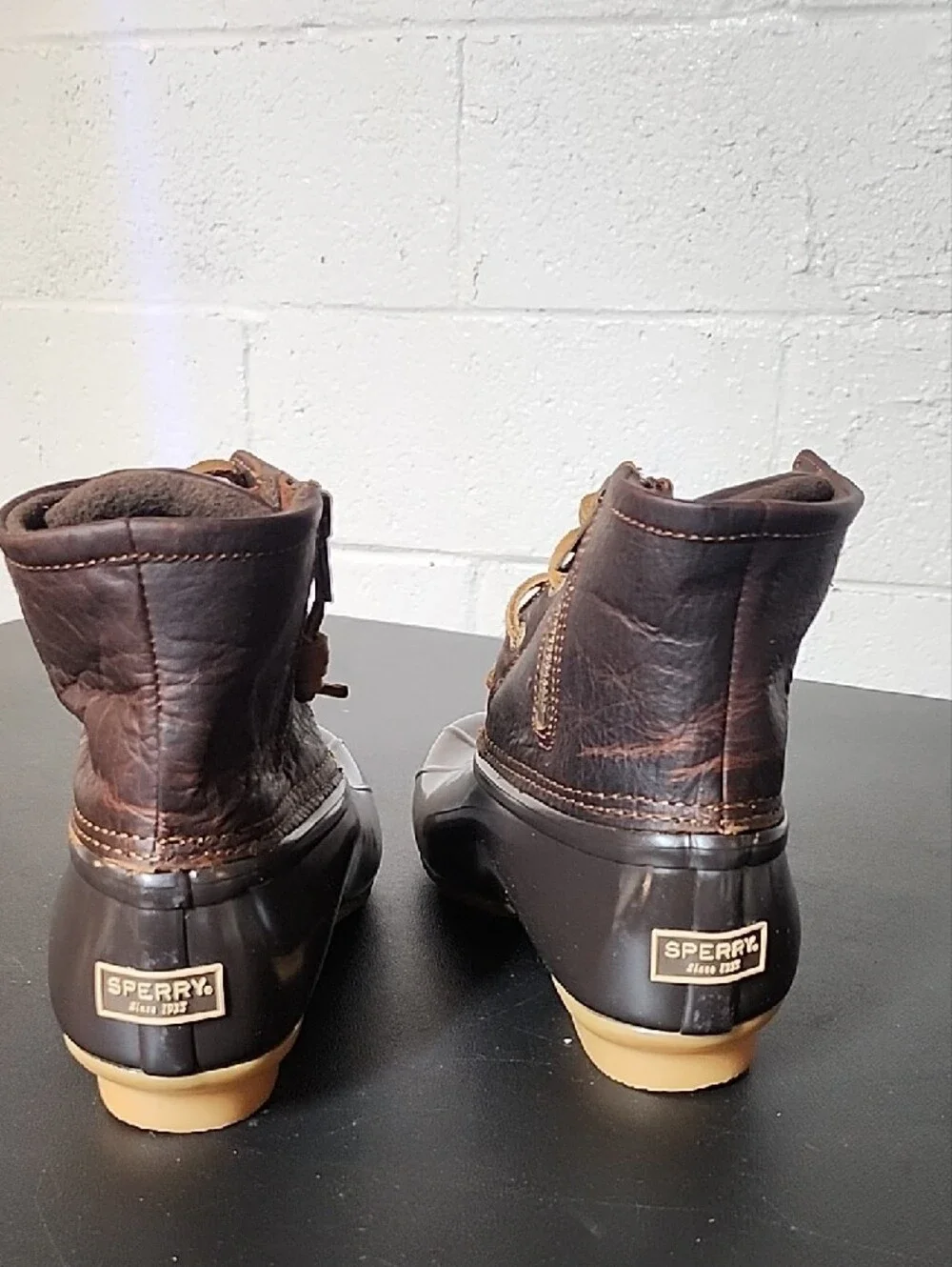 Sperry Chocolate Brown Waterproof Duck Boots with Tan Accents